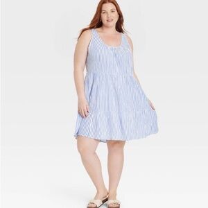 NWT Universal Thread Blue & White Striped Mini Sundress XXL Pockets